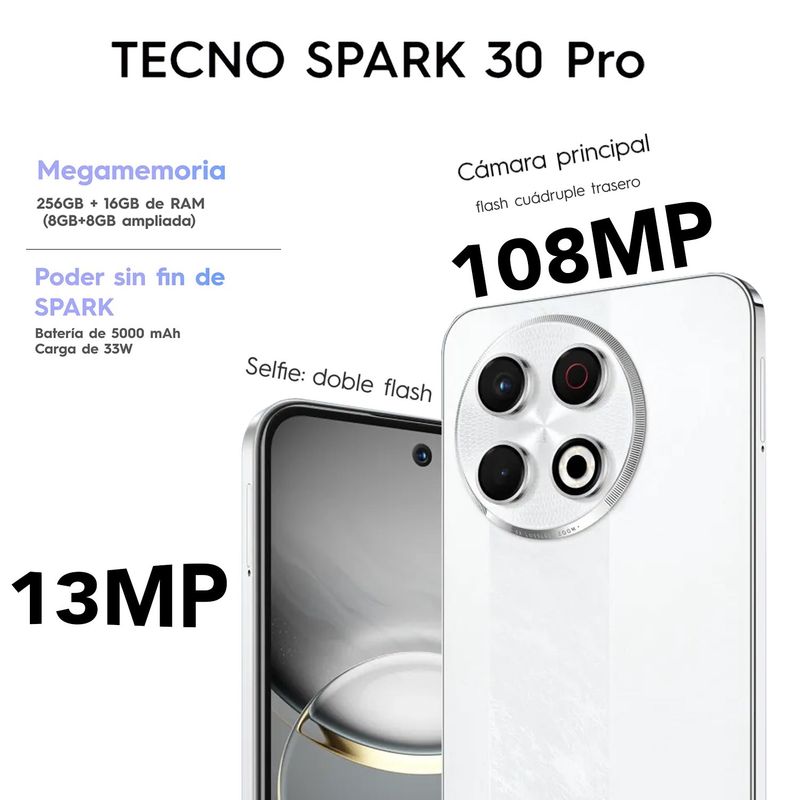 TECNO MOBILE - TECNO SPARK 30 PRO 8GB RAM 256GB EDICIÓN TRANSFORMERS COLOR ARCTIC GLOW CON ESTUCHE DE REGALO