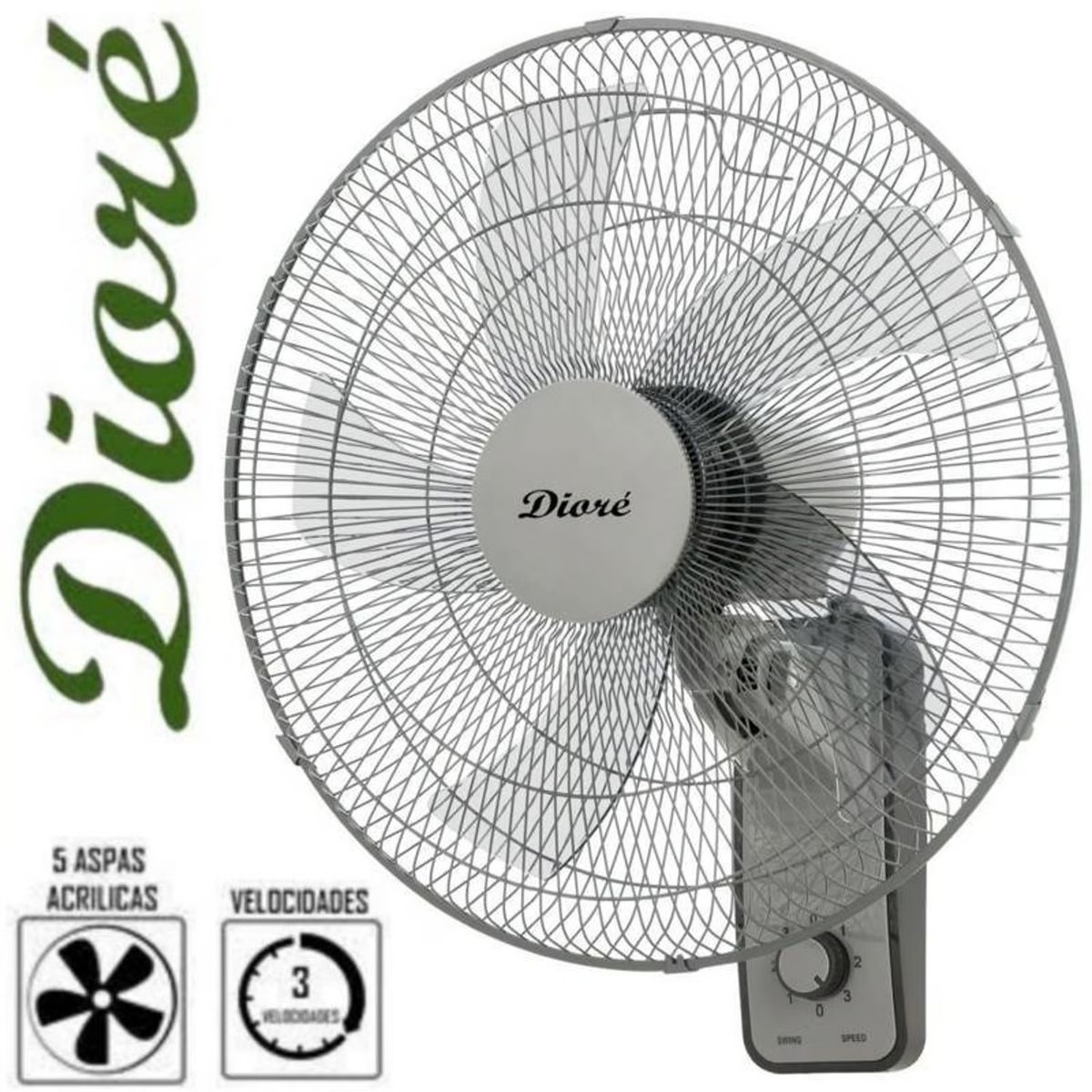 DIORE - Ventilador de pared Dioré MWF-1605 3 velocidades 5 aspas 55 Watts