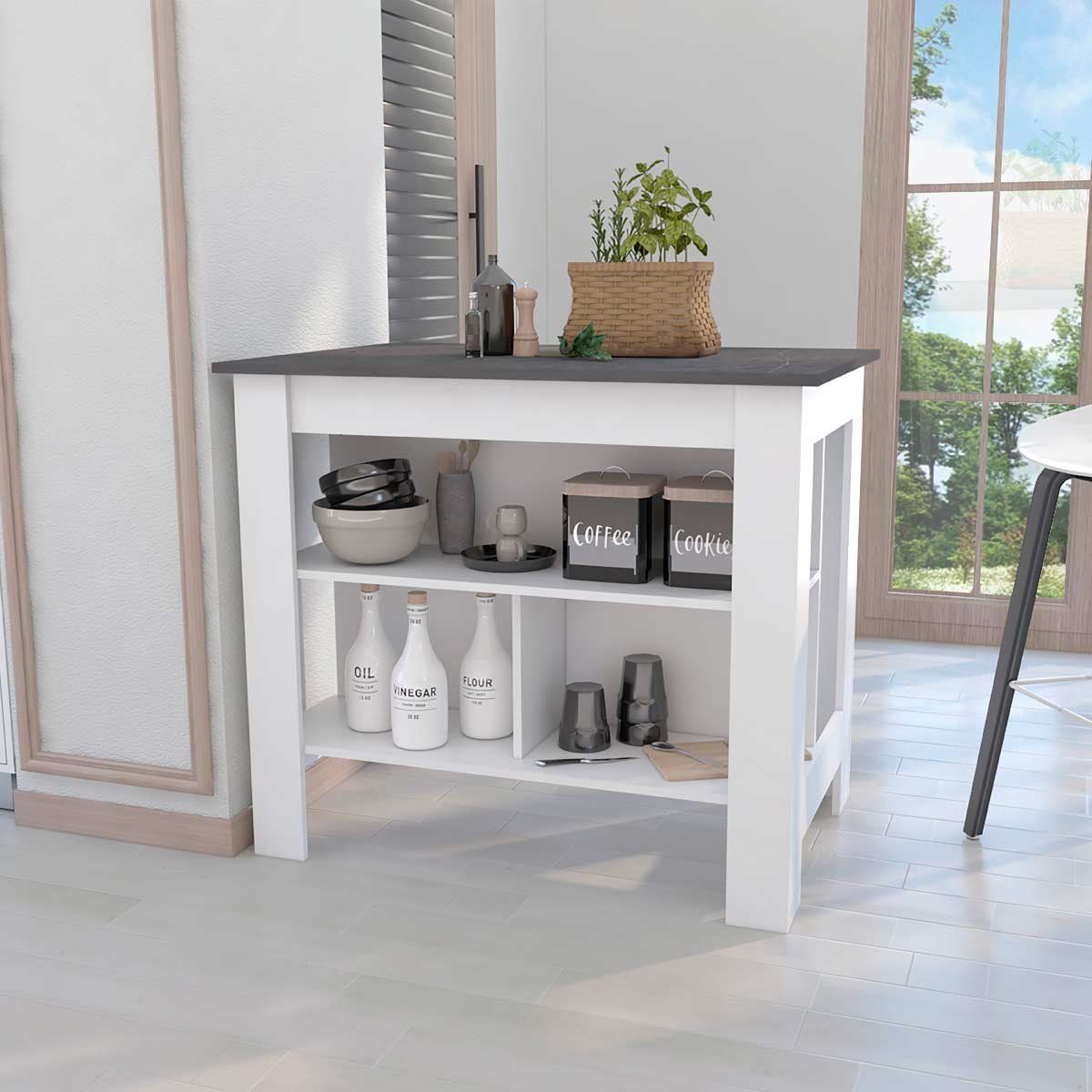 GENERICO - BARRA DE COCINA ADA BLANCO-ONIX - ENVÍO ARMADO Y MELAMINA 18mm