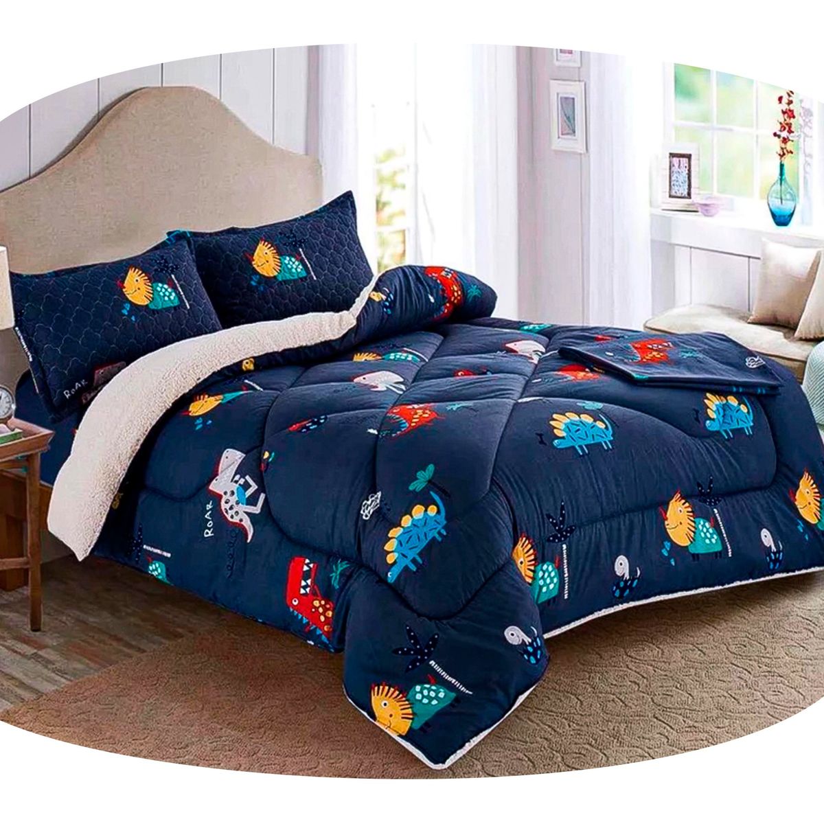 MINGDA - EDREDÓN TELA CON CARNERO DINO AZUL  2PLZ