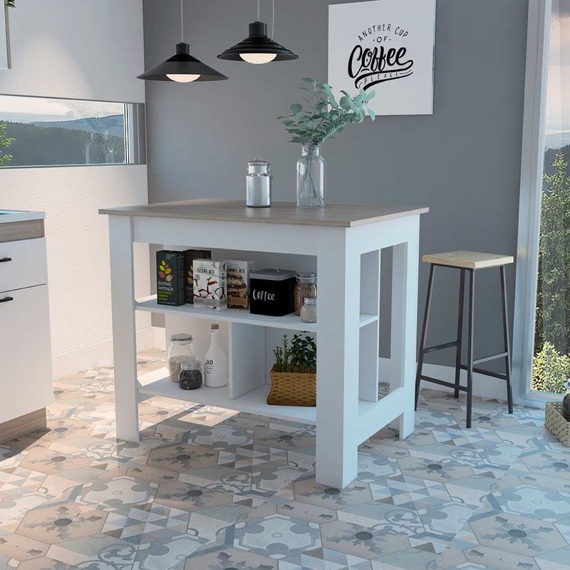 GENERICO - BARRA DE COCINA ADA BLANCO-CENIZA - ENVÍO ARMADO Y MELAMINA 18mm