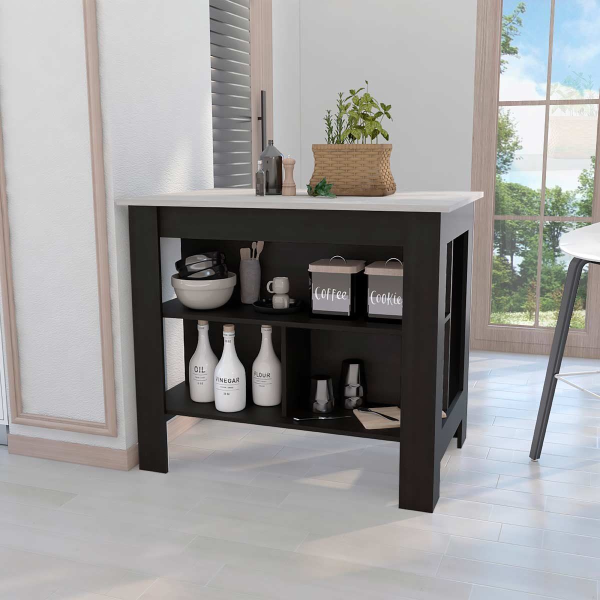 GENERICO - BARRA DE COCINA ADA CENIZA-WENGUE - ENVÍO ARMADO Y MELAMINA 18mm