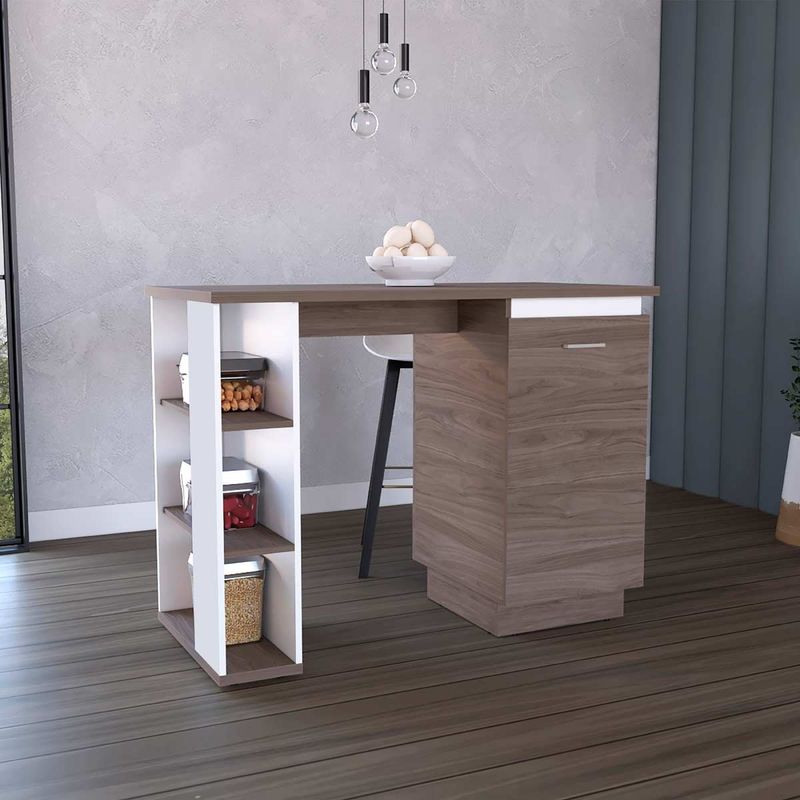 GENERICO - BARRA DE COCINA AURA BLANCO-CASTAÑO - ENVÍO ARMADO Y MELAMINA 18mm