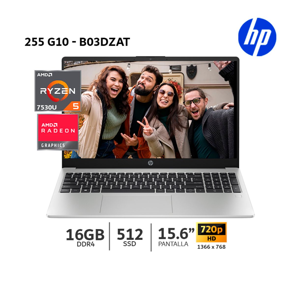 HP - Laptop HP 255 G10 AMD Ryzen 5 7530U 16Gb Ram/ 512Gb SSD M.2 / LCD 15.6 / Win/ B03DZAT