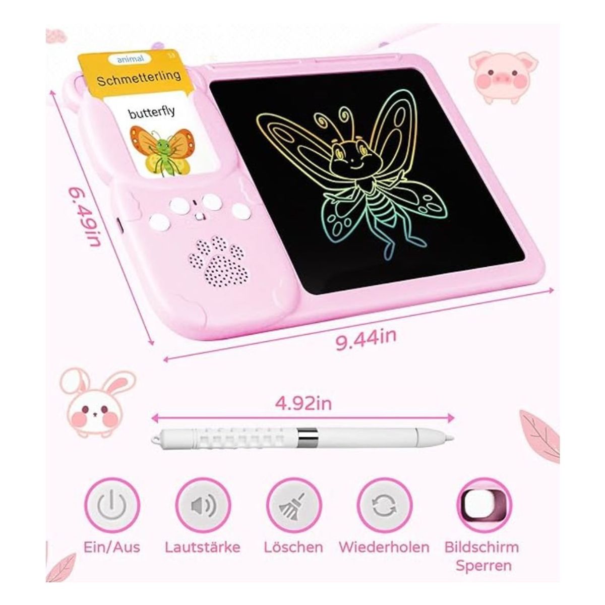 GENERICO - Juego Didáctico 2 en 1: Tableta de Escritura LCD + Lector de Tarjetas Parlantes - Rosado