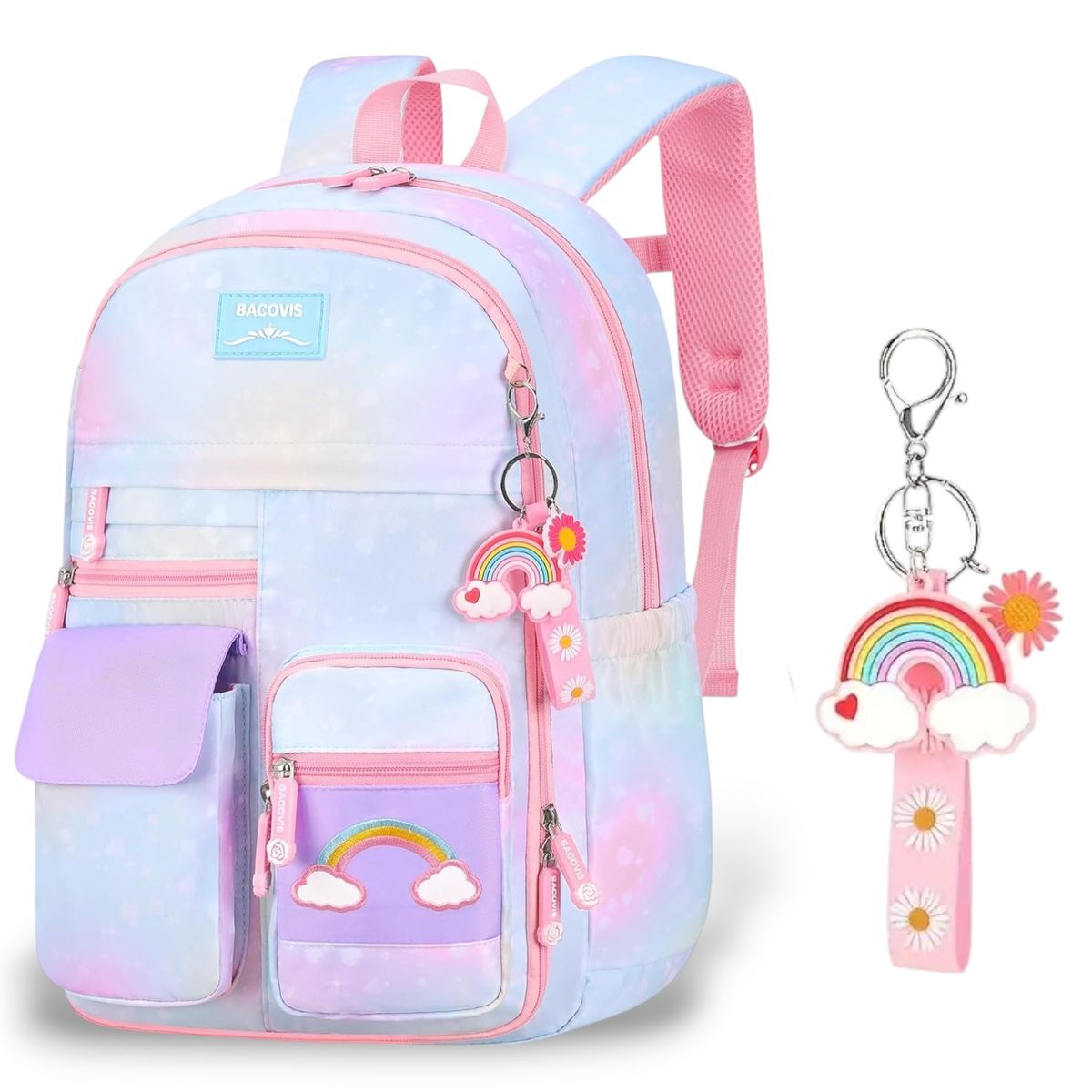 GENERICO - Mochila Escolar Para Niña Primaria Segundaria Arcoiris Kawai Azul