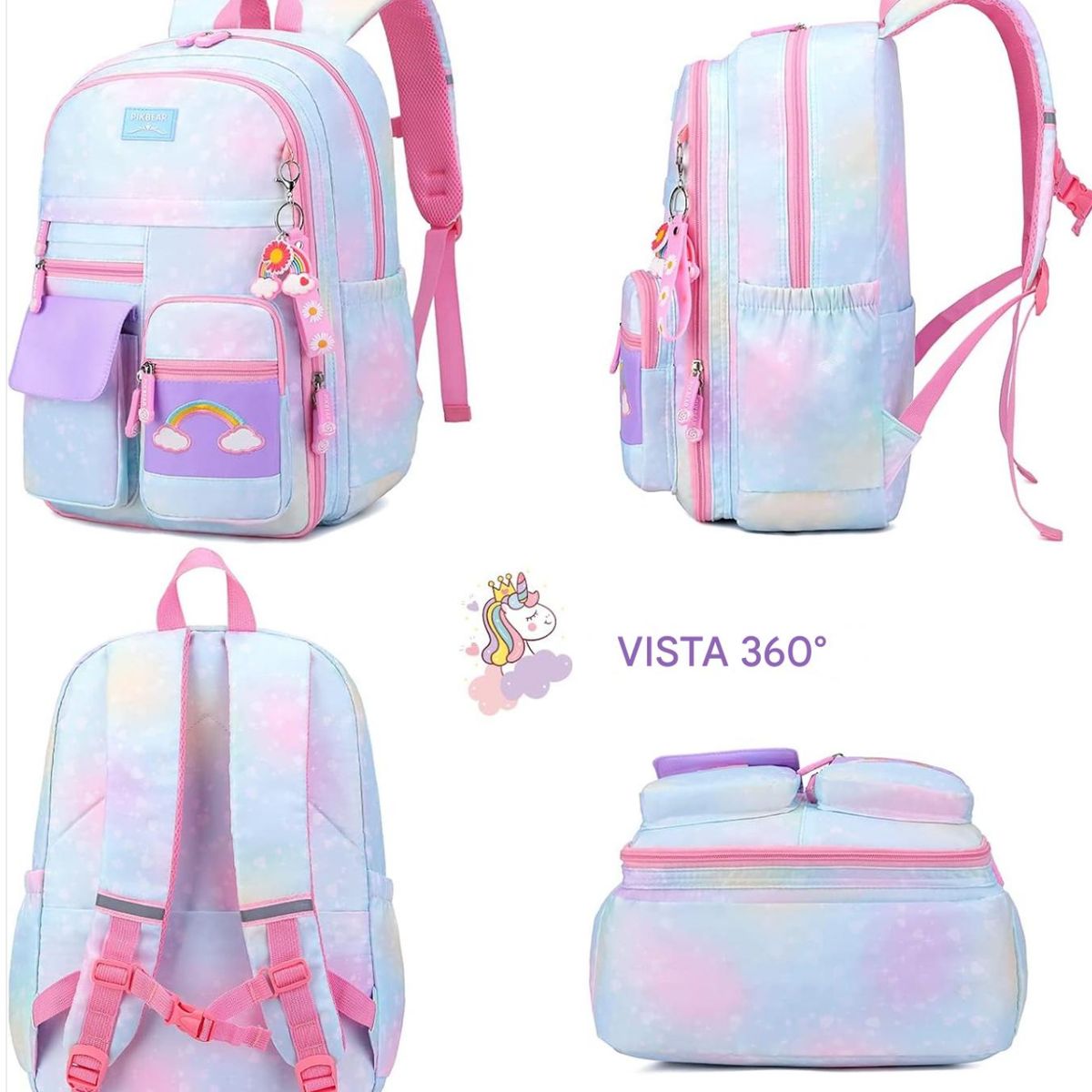 GENERICO - Mochila Escolar Para Niña Primaria Segundaria Arcoiris Kawai Azul