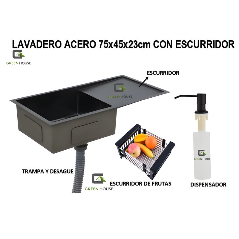 GENERICO - LAVADERO DE COCINA 70x45x23CM CON ESCURRIDOR ACERO INOXIDABLE