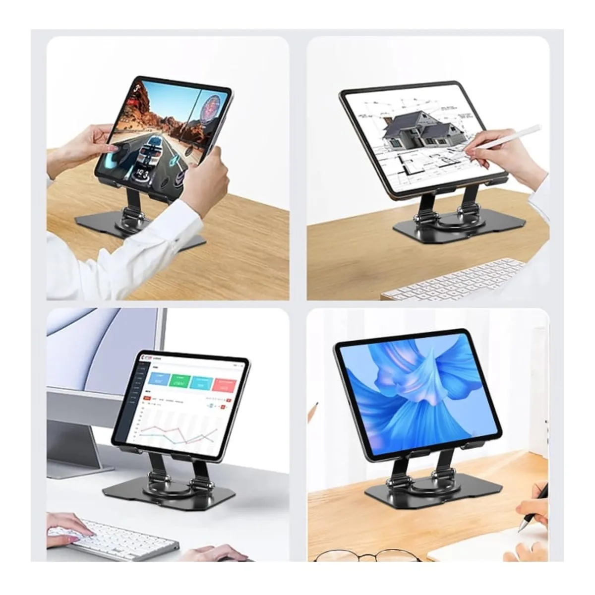 OEM - Soporte para Tablet e Ipad de Aluminio 360 Giratorio Base Plegable