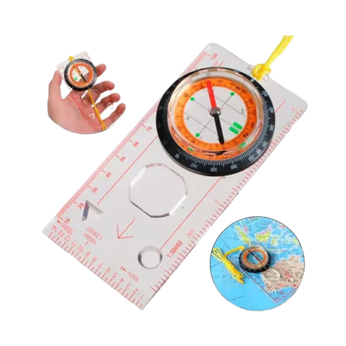 GENERICO - Brujula Cartografica Con Regla Acrilico Lupa Integrada