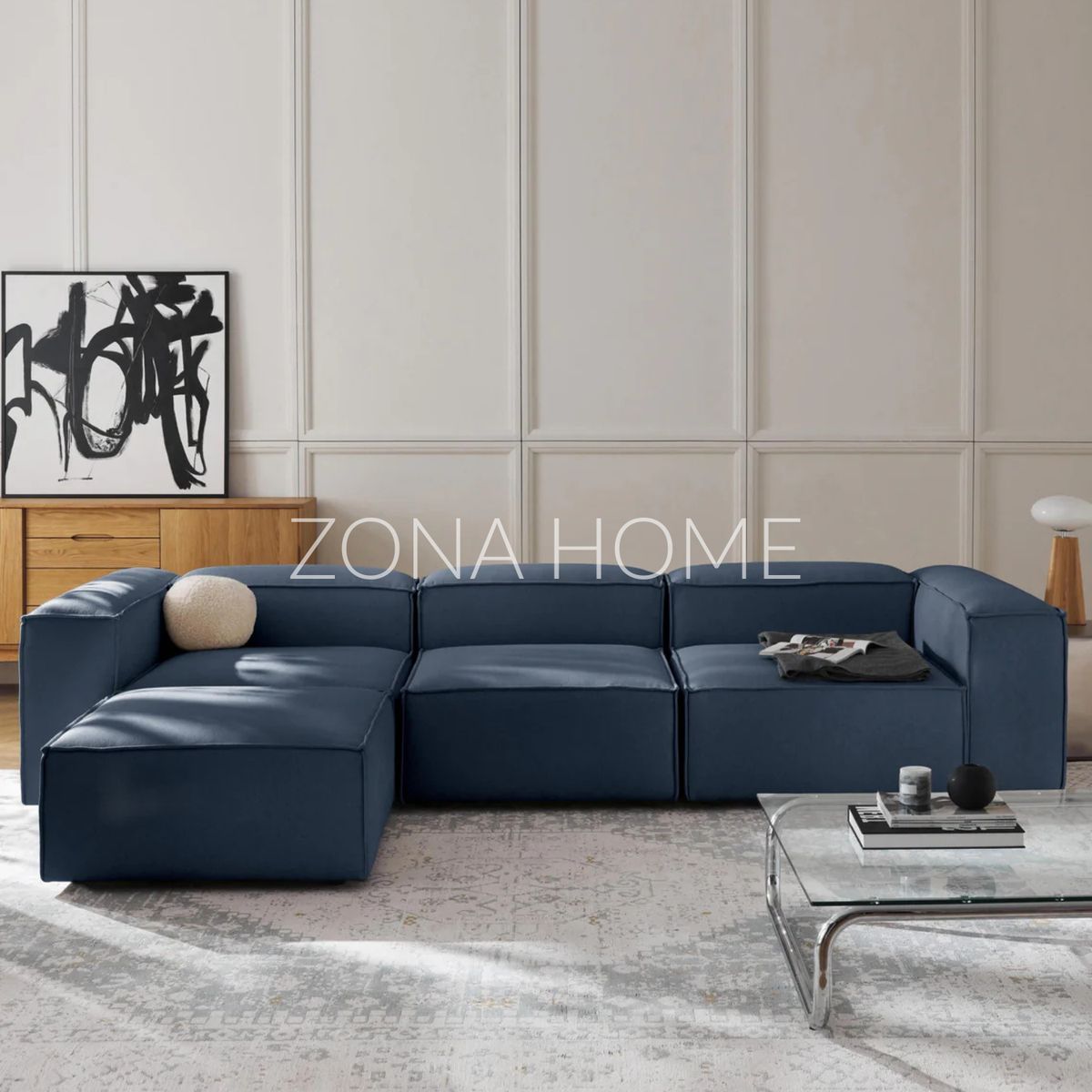 GENERICO - Sofá Seccional Barcelona 4 Plazas - Azul Oscuro