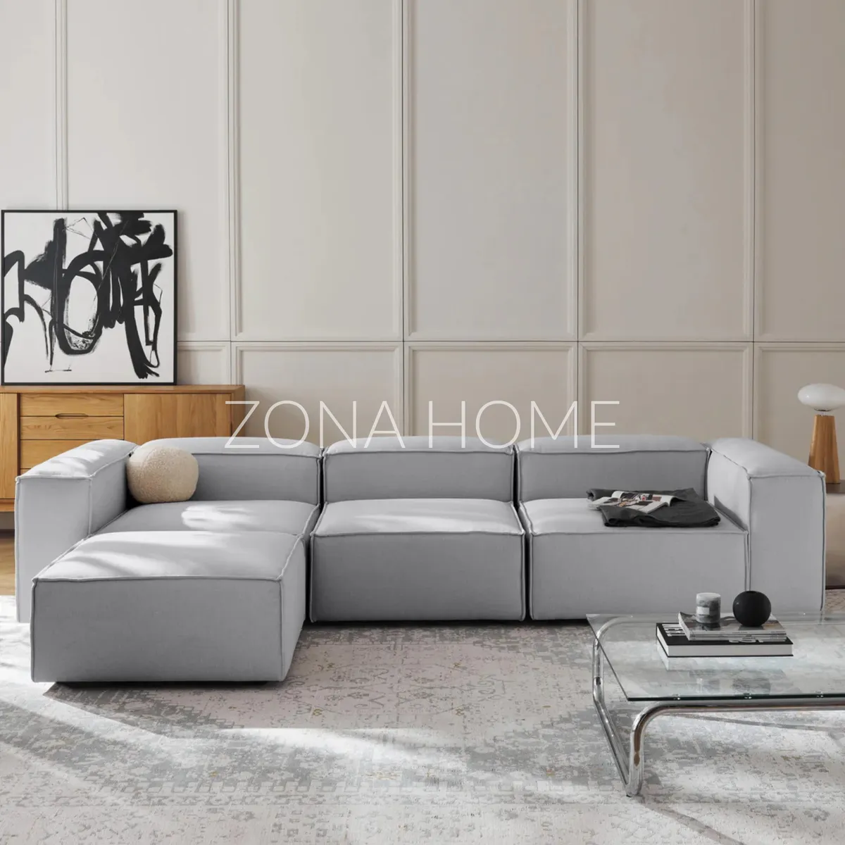 GENERICO - Sofá Seccional Barcelona 4 Plazas - Gris Claro