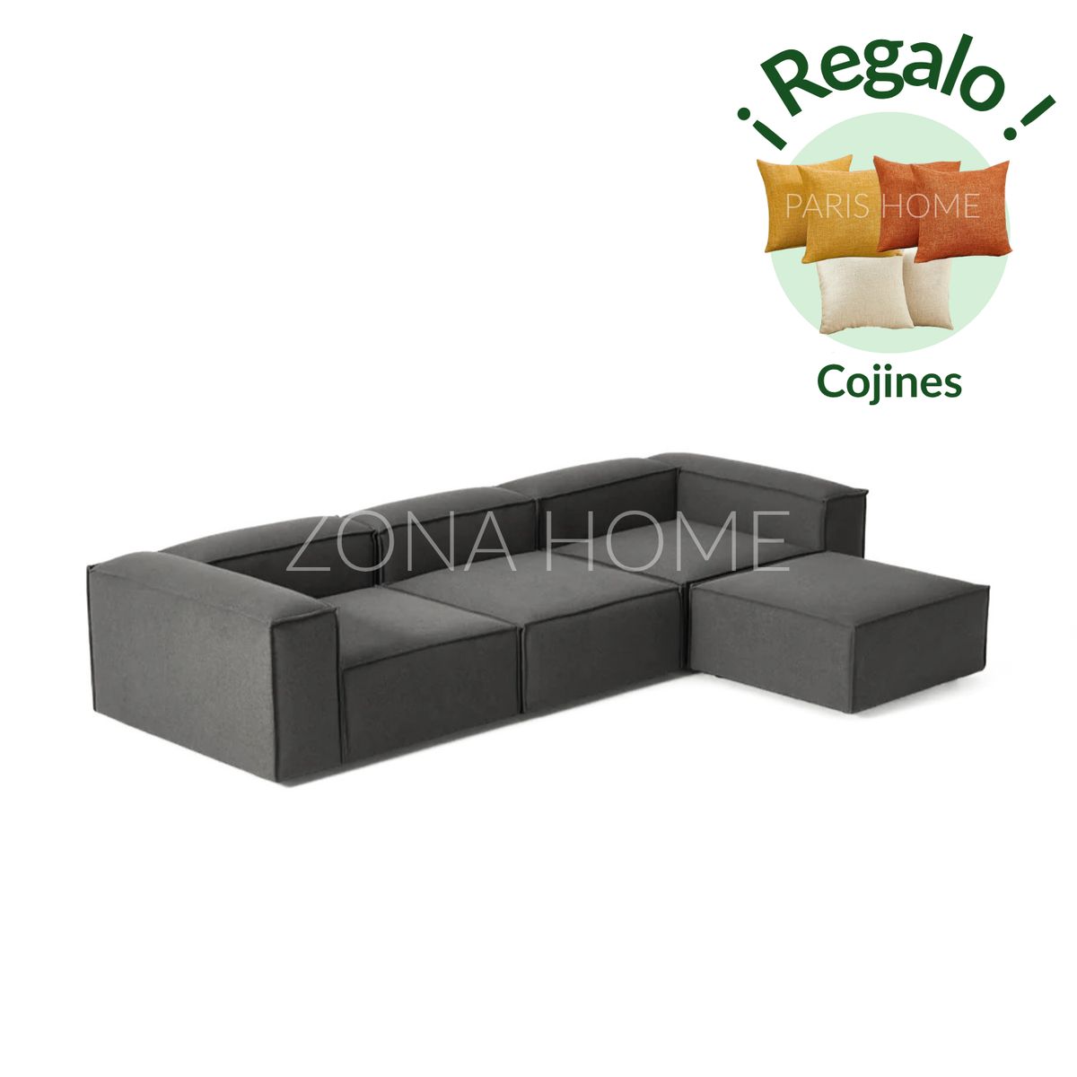 GENERICO - Sofá Seccional Barcelona 4 Plazas - Gris Oscuro