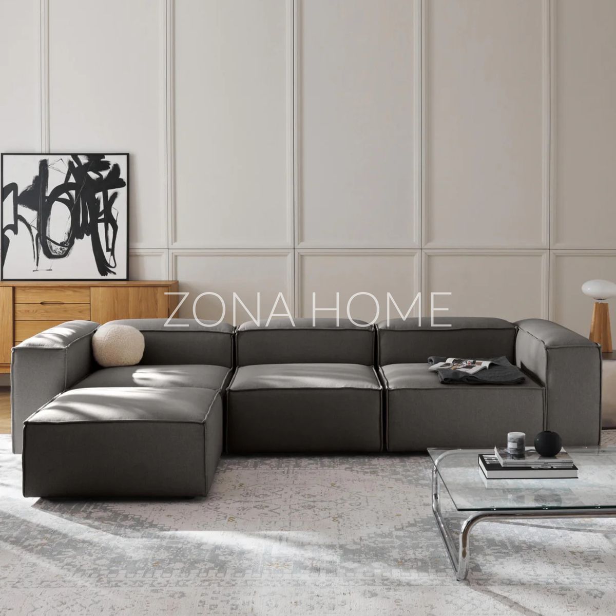 GENERICO - Sofá Seccional Barcelona 4 Plazas - Gris Oscuro