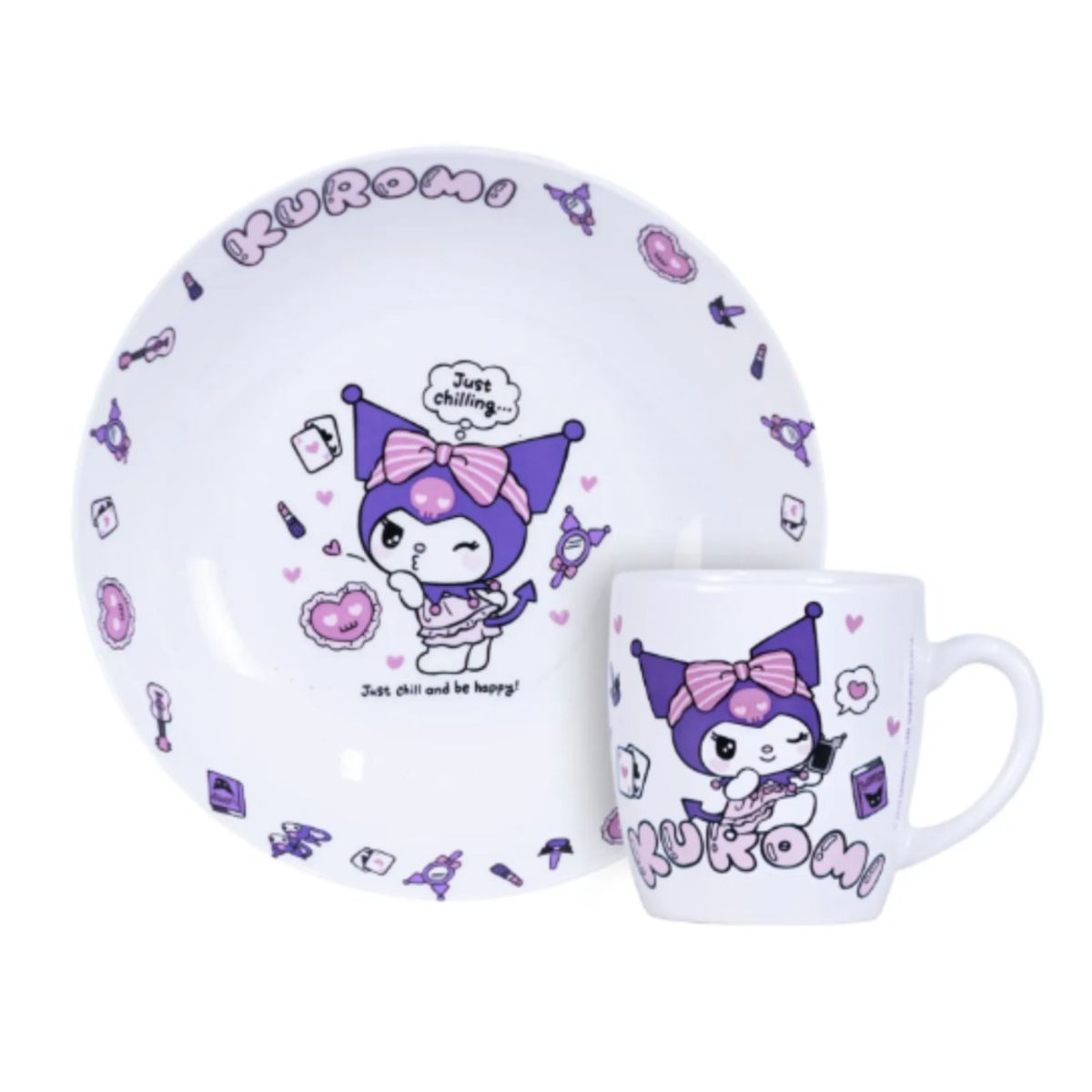 HELLO KITTY - Set 2 Piezas Taza y Plato Cerámica Kuromi Sanrio