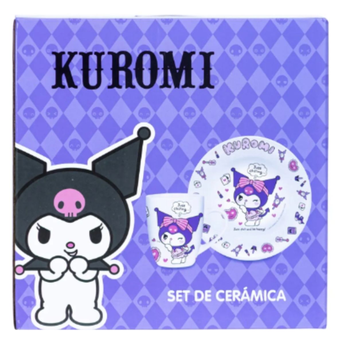 HELLO KITTY - Set 2 Piezas Taza y Plato Cerámica Kuromi Sanrio