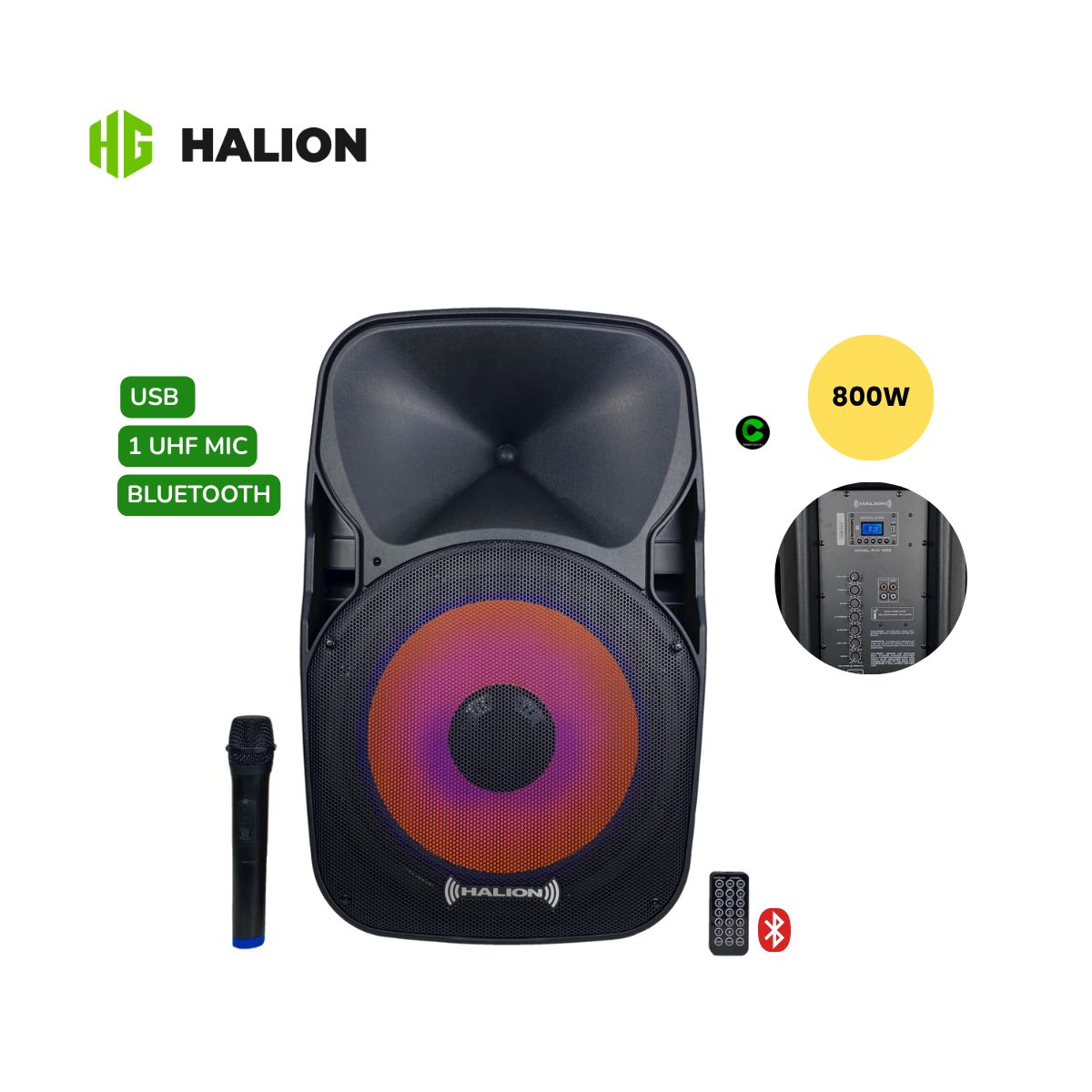 HALION - Parlante Activo Halion RHA-15EB 800W PMPO USB BT Micrófono