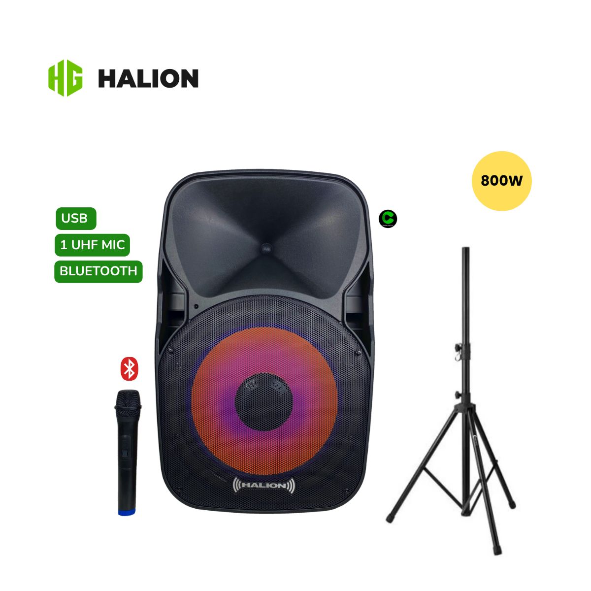 HALION - COMBO Parlante Activo Halion RHA-15EB 800W USB BT + TRIPODE