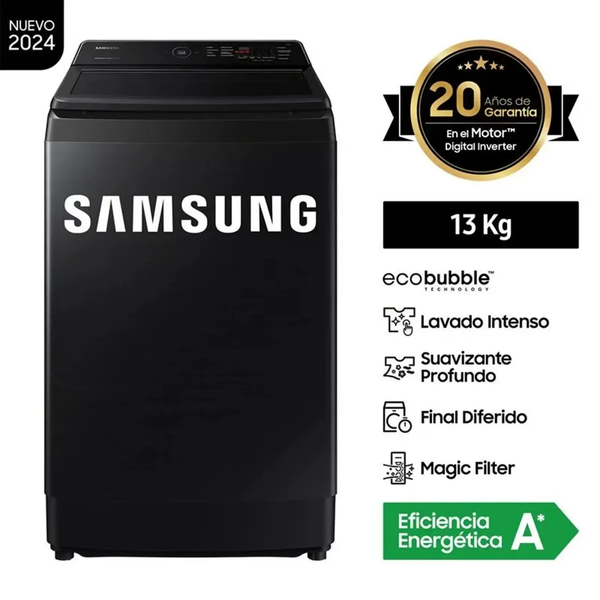 SAMSUNG - LAVADORA SAMSUNG 13 Kg Eco Inverter WA13CG5441BVPE Negro