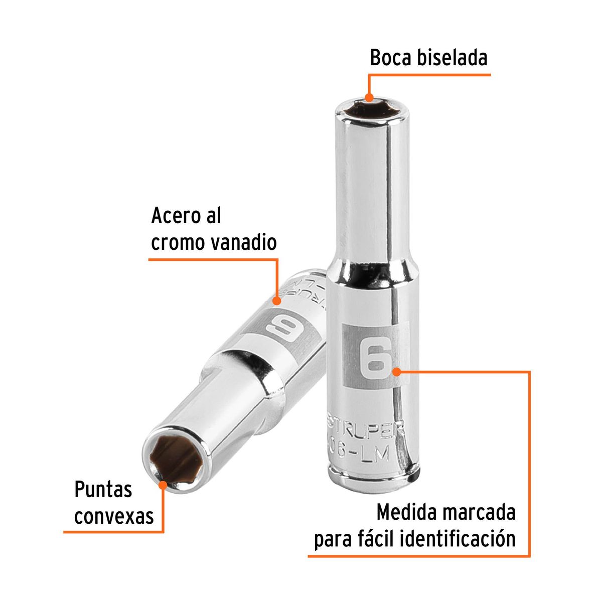 Truper - Dado 6mm Hexagonal Tubular Encastre de 1/4" 13200 Truper