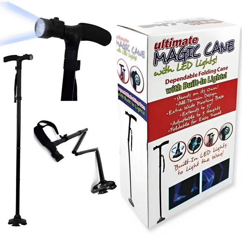 GENERICO - Bastón Ortopédico Plegable regulable Con Luz Led