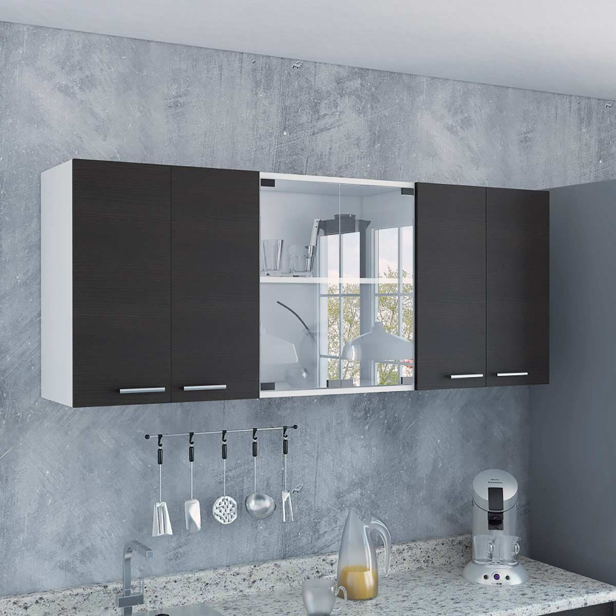 GENERICO - GABINETE TITAN 150 VIDRIO BLANCO-WENGUE - ENVÍO ARMADO Y MELAMINA 18mm