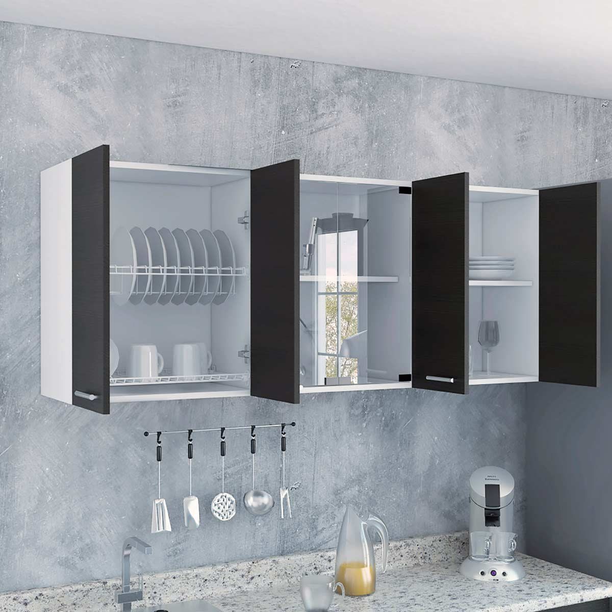 GENERICO - GABINETE TITAN 150 VIDRIO BLANCO-WENGUE - ENVÍO ARMADO Y MELAMINA 18mm