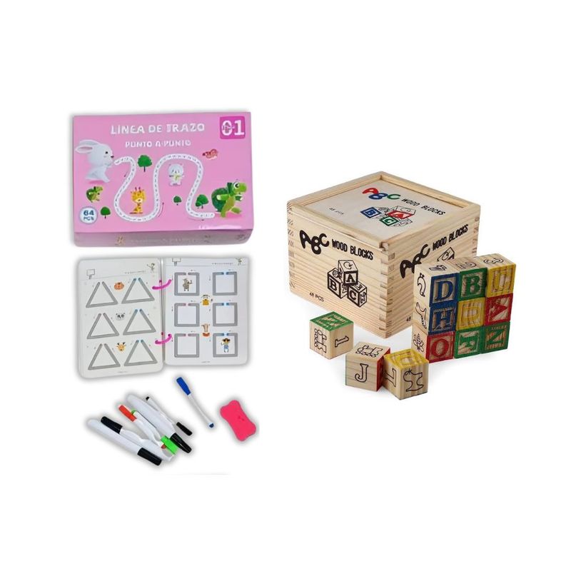 GENERICO - Libro de Trazos Mágicos + Cubo ABC 48Pzs para Niñas