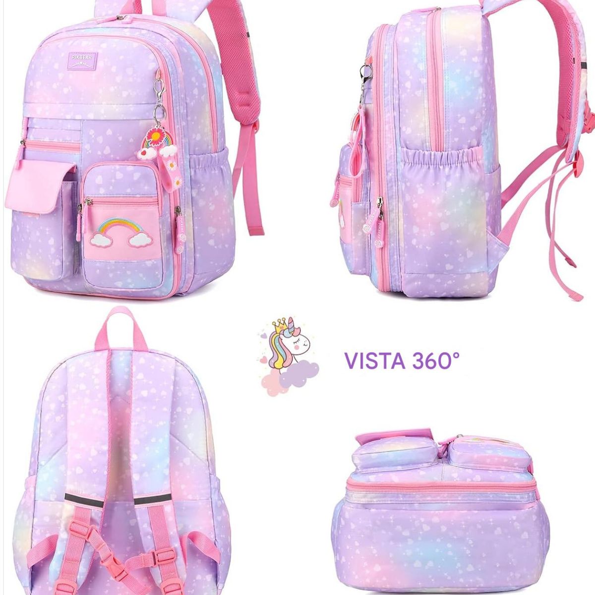 GENERICO - Mochila Escolar Para Niña Primaria Segundaria Arcoiris Kawai Morado