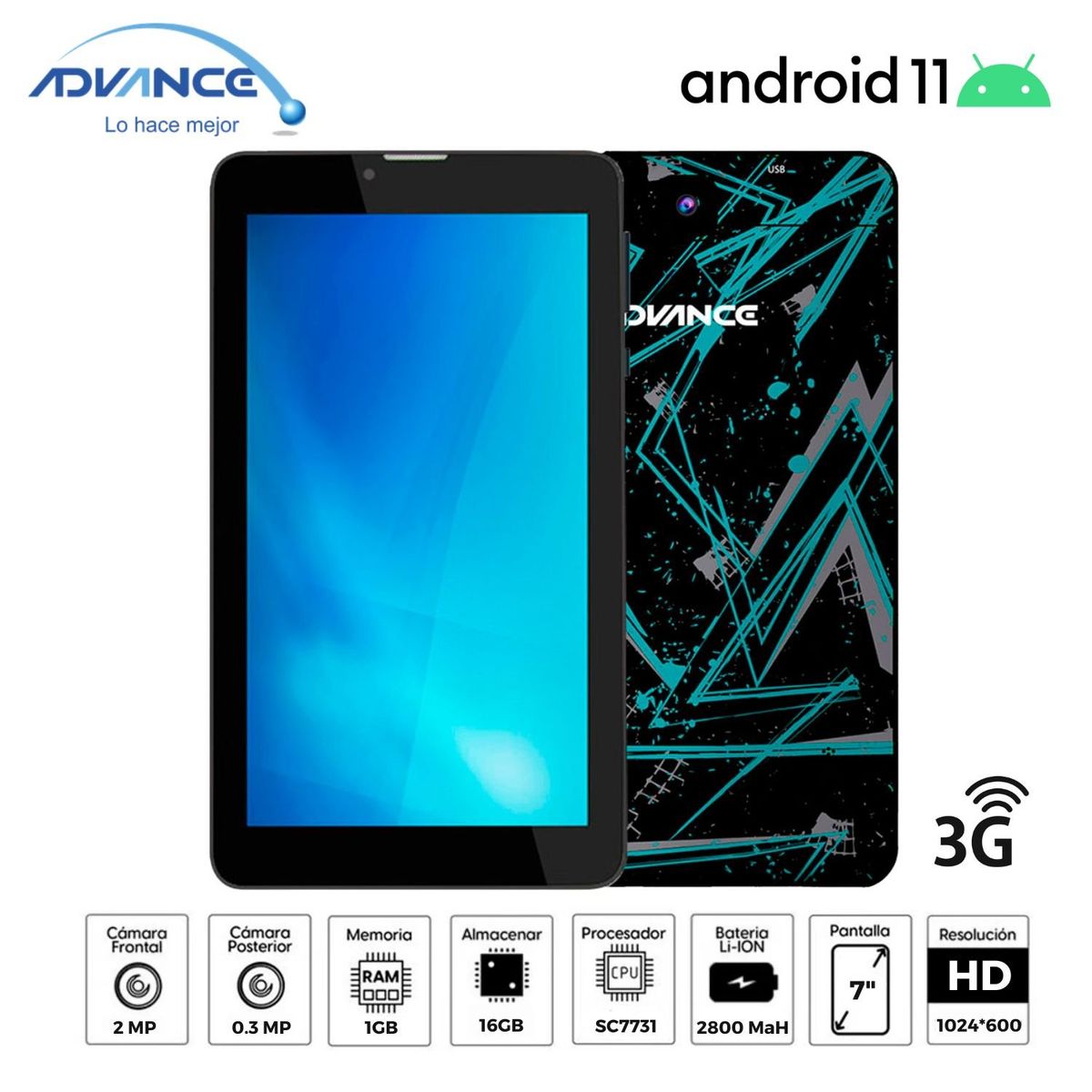 ADVANCE - Tablet Advance Prime PR6149 7 Pulg Android11 Go 3G Dual Sim 1GB RAM 16GB - Negro
