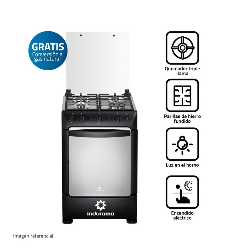 INDURAMA - Cocina Indurama Zafiro 4 Quemadores Pompeya Negro