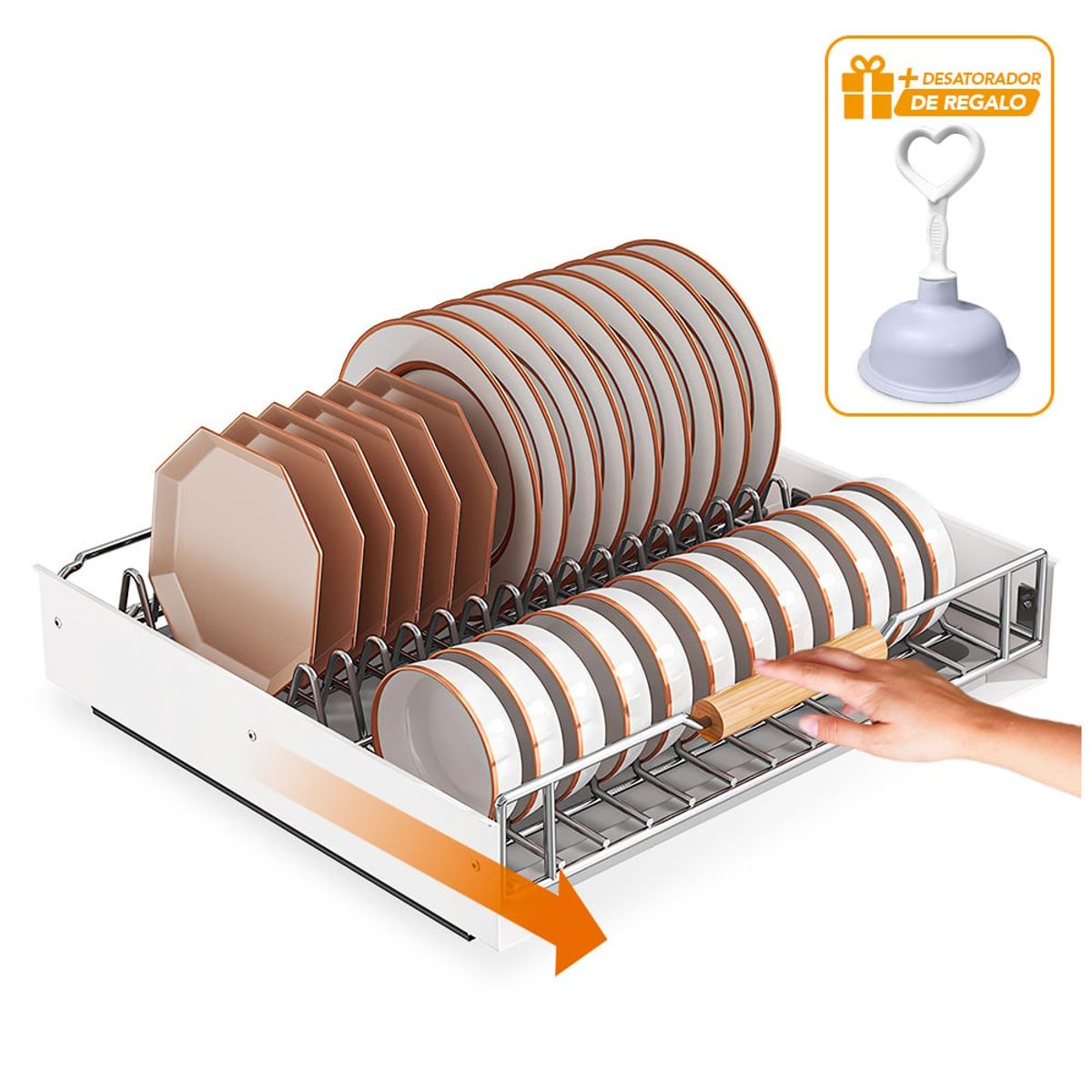 KELLER - Escurridor de Platos Extraíble d Acero L70 Y Desatorador J31 de Regalo