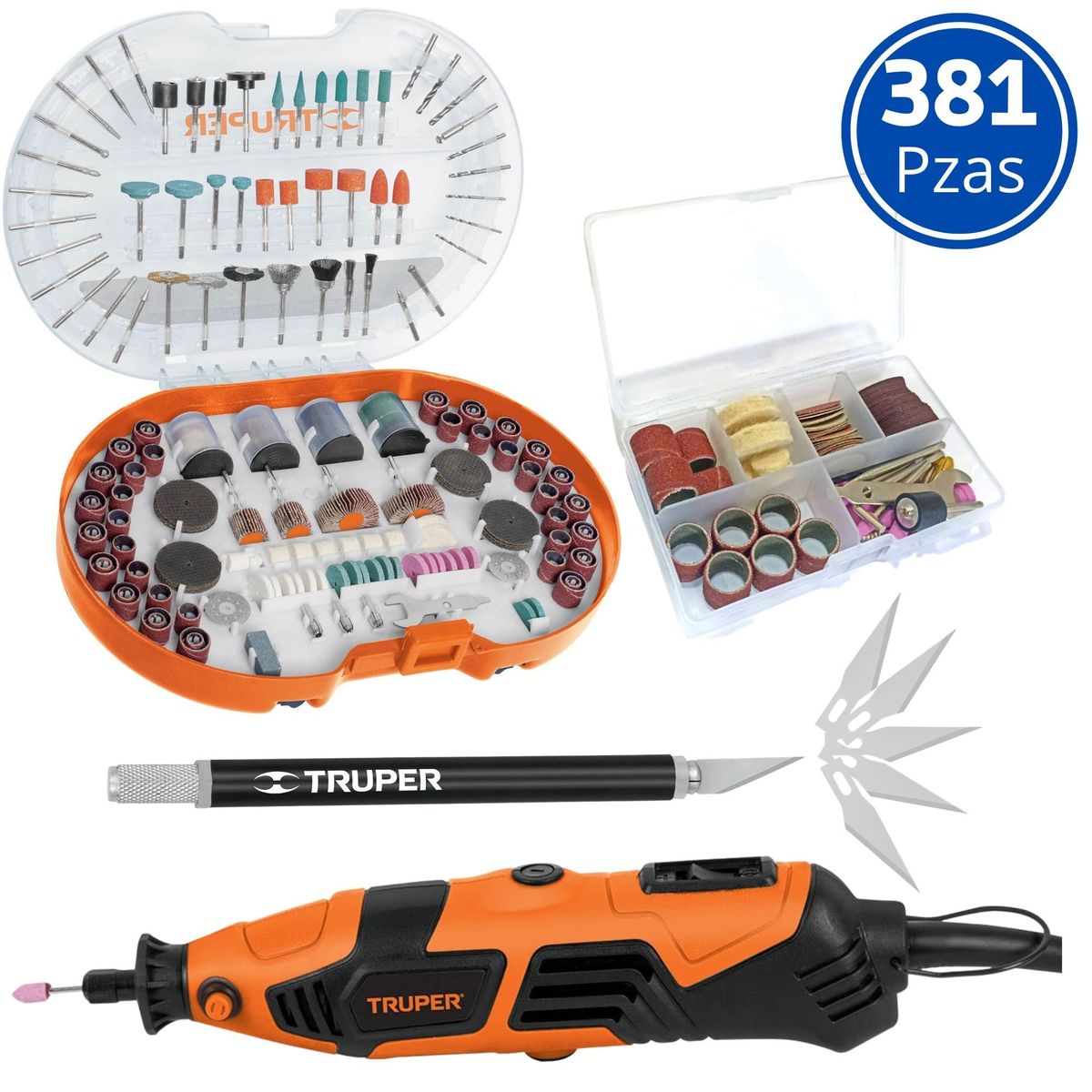 TRUPER - Kit mini taladro rectificadora 381 piezas Truper