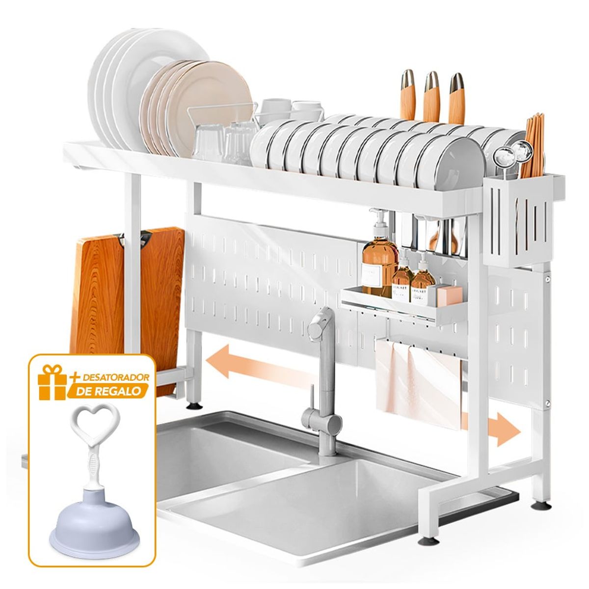 KELLER - Escurridor de Platos Expandible 86cm EC7 Y Desatorador J31 de Regalo