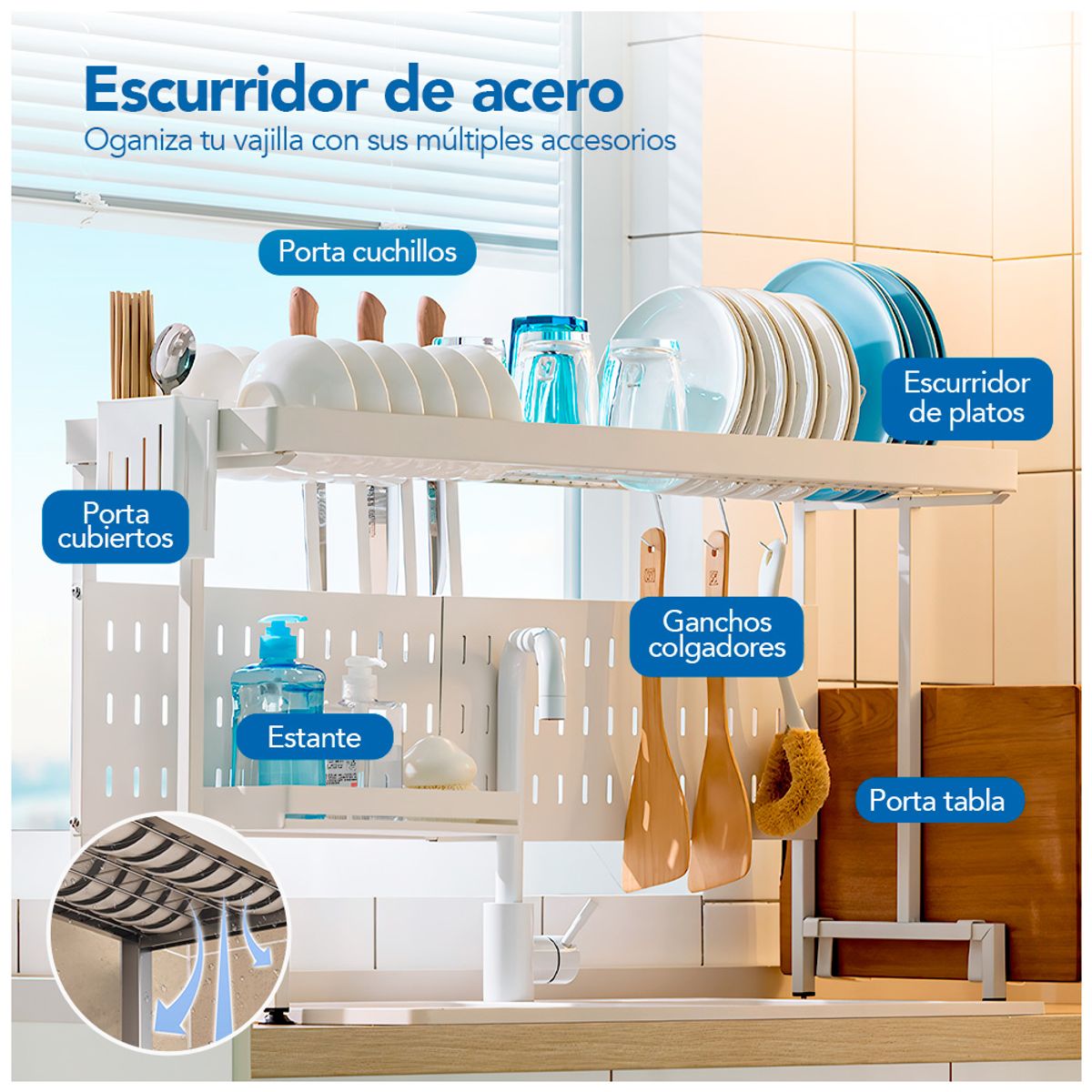 KELLER - Escurridor de Platos Expandible 86cm EC7 Y Desatorador J31 de Regalo
