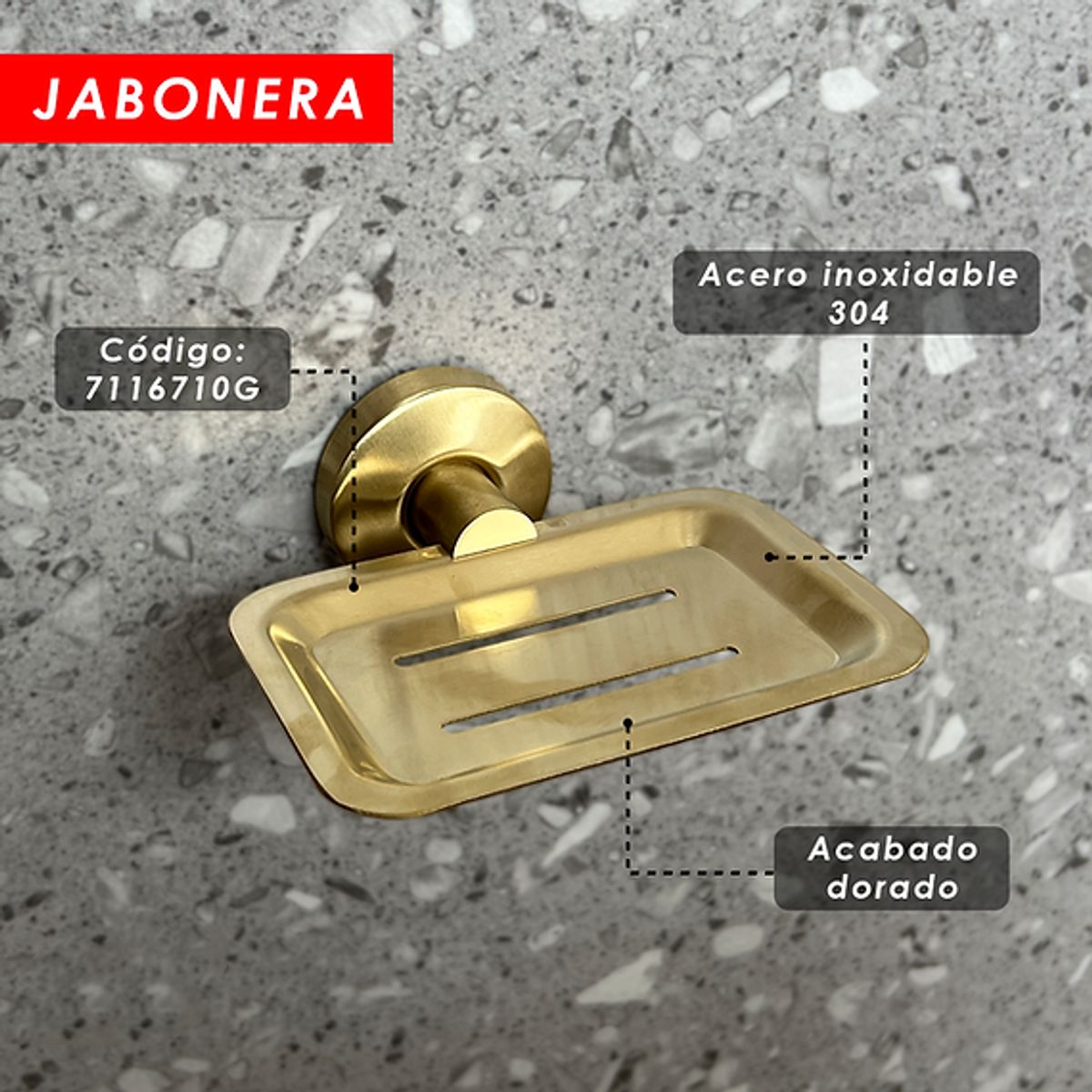 XM - PORTA JABÓN DE ACERO DORADO 7116710G