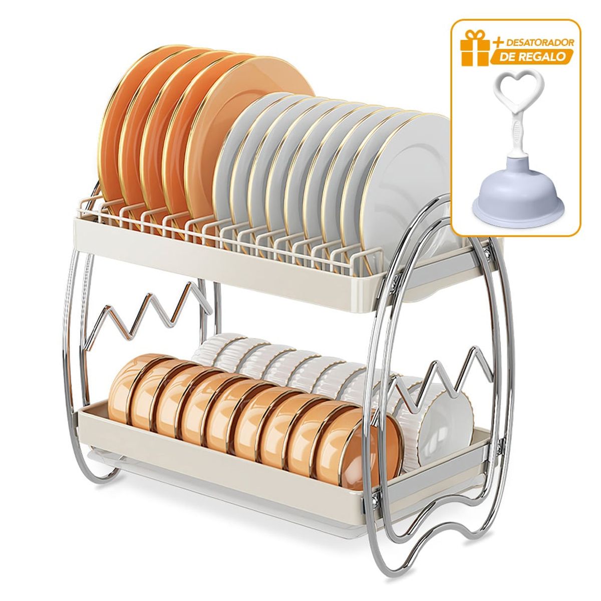 KELLER - Escurridor de Platos 2 Niveles BL A22 Y Desatorador J31 de Regalo