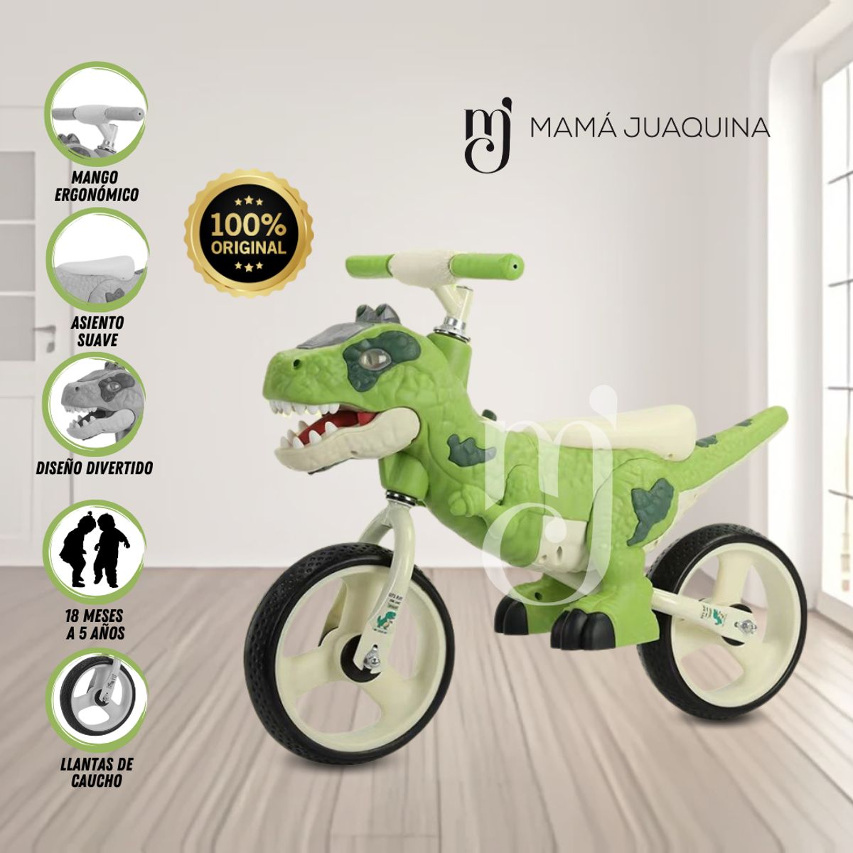 VELOX - Bicicleta de Equilibrio «DINOROAD» Con Casco Green