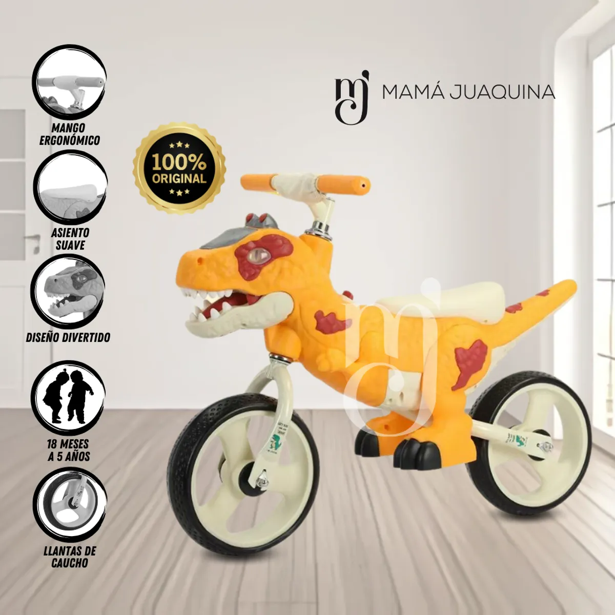 VELOX - Bicicleta de Equilibrio «DINOROAD» Con Casco Naranja