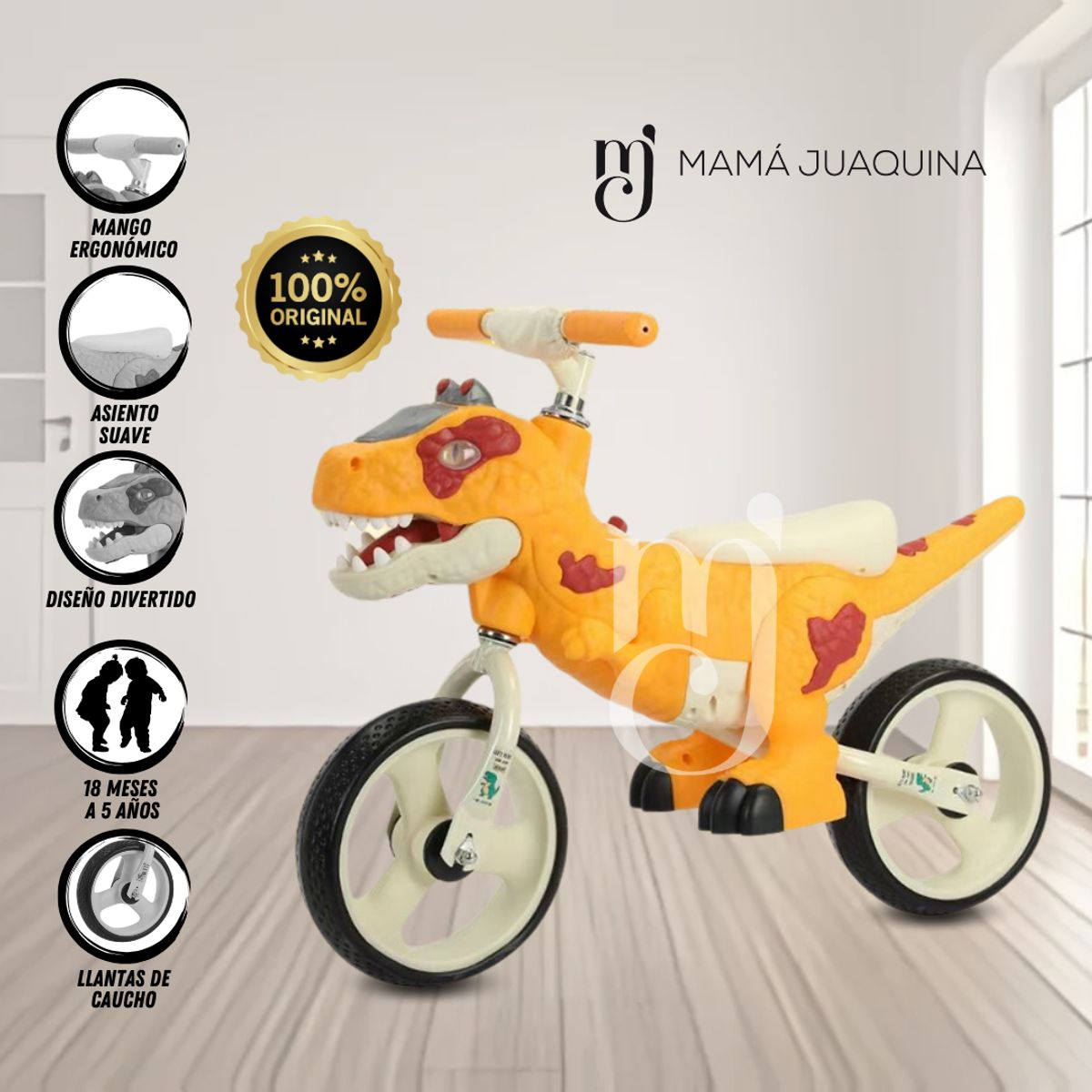 VELOX - Bicicleta de Equilibrio «DINOROAD» Con Casco Naranja