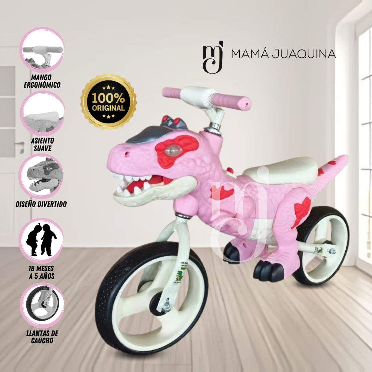 VELOX - Bicicleta de Equilibrio «DINOROAD» Con Casco Rosado