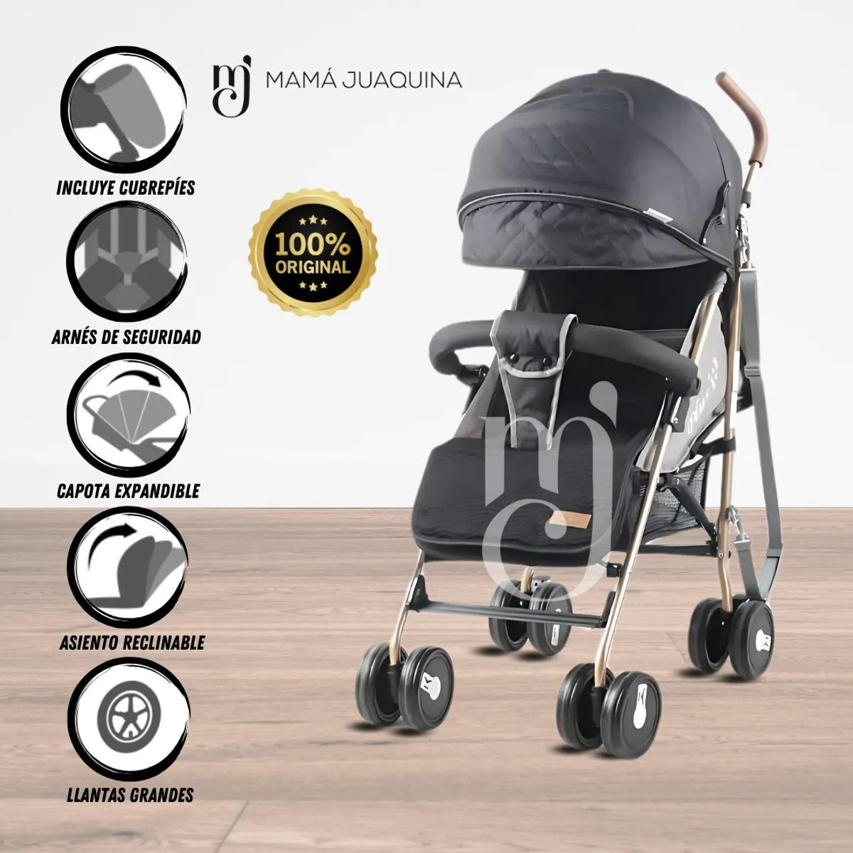 BABY - Coche Bastón de Lujo «BEAUTI PLUS» Black