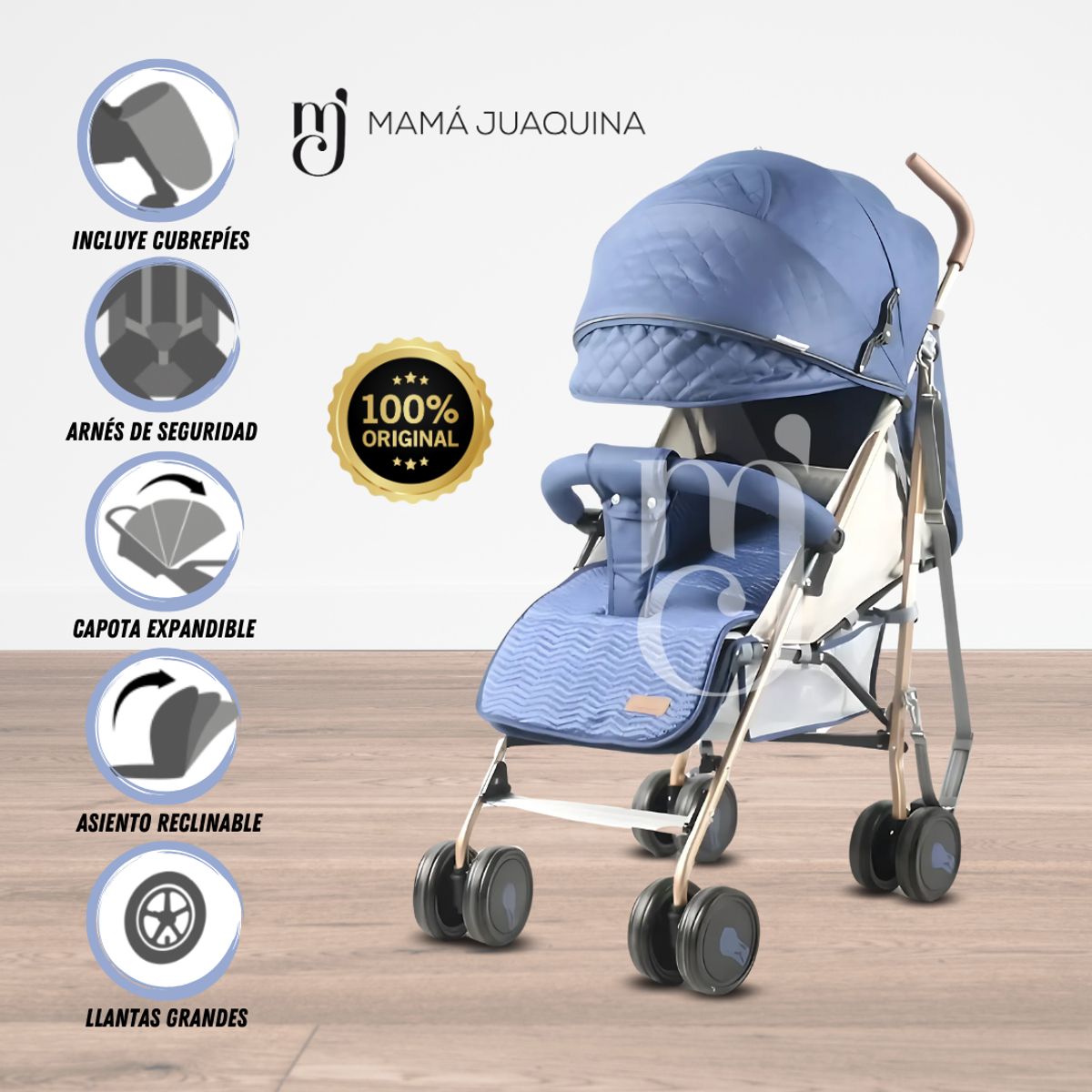 BABY - Coche Bastón de Lujo «BEAUTI PLUS» Blue