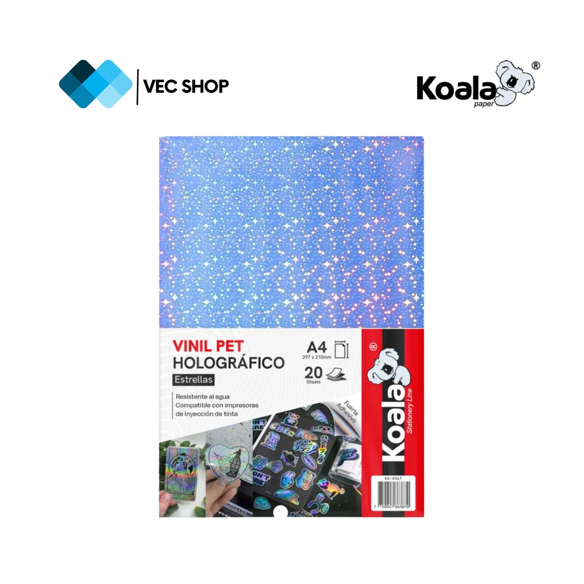 KOALA - Vinil PET Holográfico Estrellas A4 20 Hojas