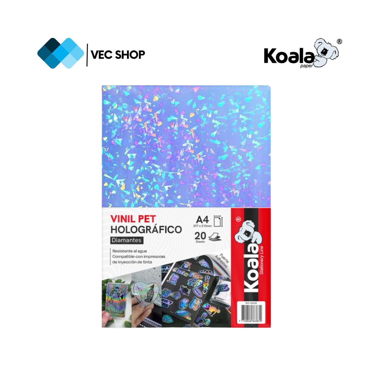 KOALA - Vinil PET Holográfico Diamantes A4 20 Hojas