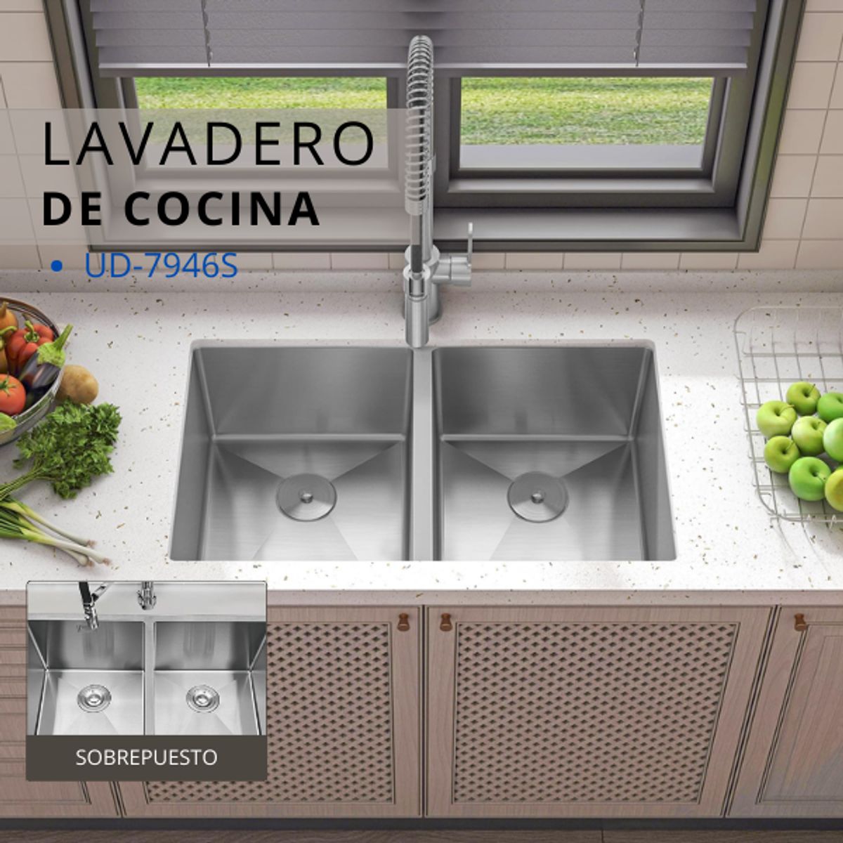 XM - LAVADERO DE ACERO INOXIDABLE DE DOS POZAS UD-7946S