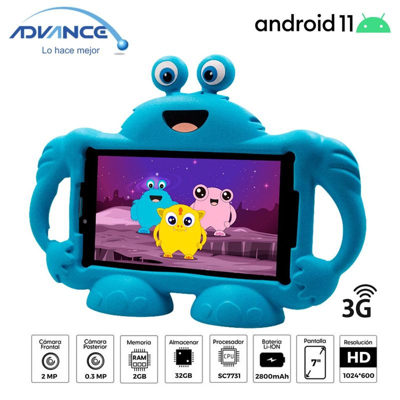 ADVANCE - Tablet Advance Intro TR7996, 7" Pulg. IPS Android 11 Go, 3G, Dual SIM 2GB RAM 32GB- Azul