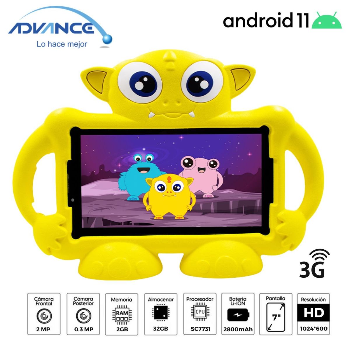 ADVANCE - Tablet Advance Intro TR7996, 7" Pulg. IPS Android 11 Go, 3G, Dual SIM 2GB RAM 32GB- Azul