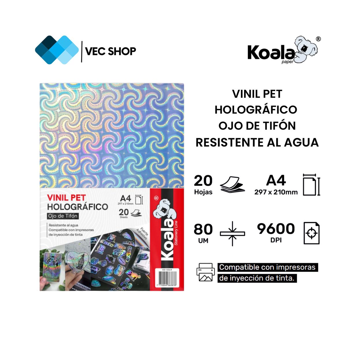 KOALA - Vinil PET Holográfico Ojo de Tifón A4 20 Hojas
