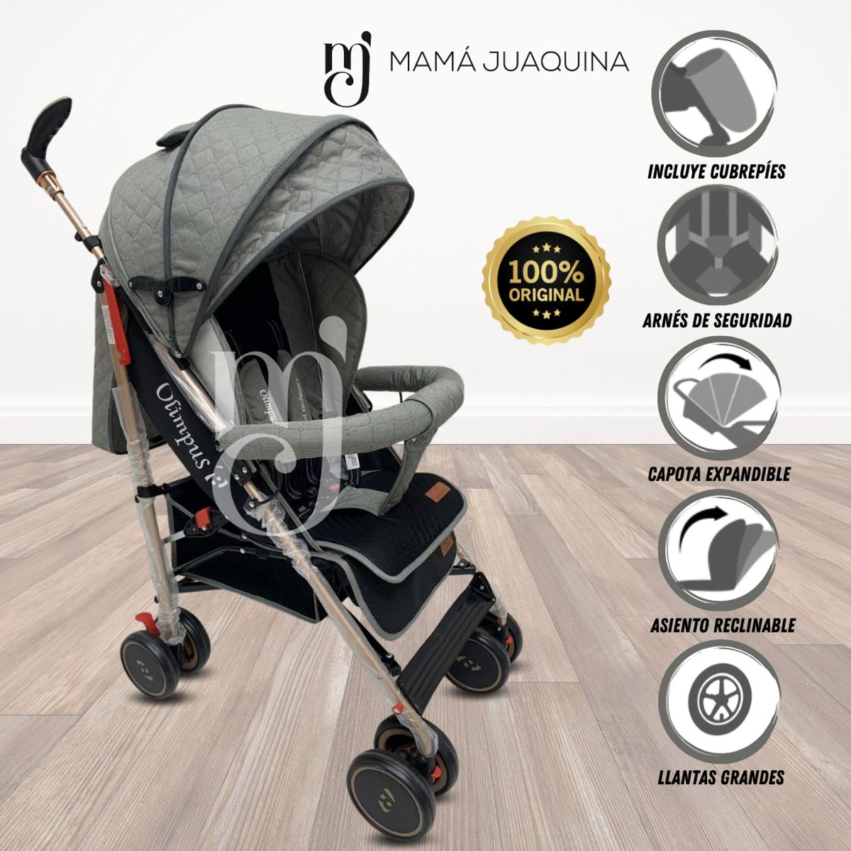 BABY - Coche Bastón de Lujo «OLYMPUS» con Mango Giratorio Gray